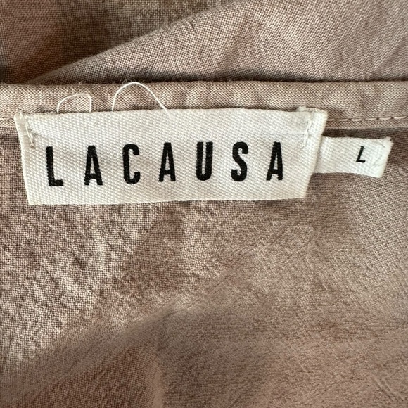 Lacausa Sappho Midi Dress Mushroom Size Large Neutral Cottage Prairie Ethereal - Picture 11 of 15